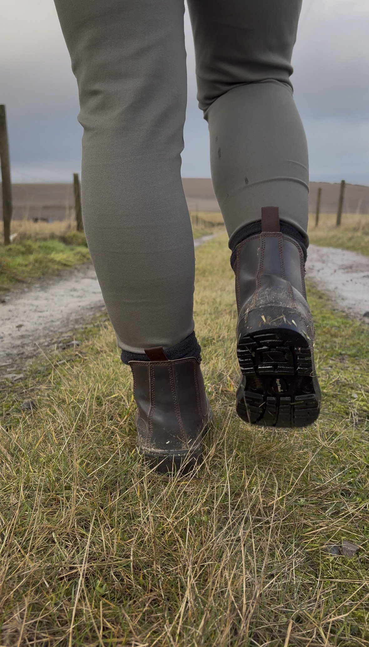 Boots walking away